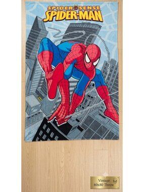 Marvel Spider-Man Fleece Blanket Throw 60x80 Blue City Scene Polyester Kids Twin